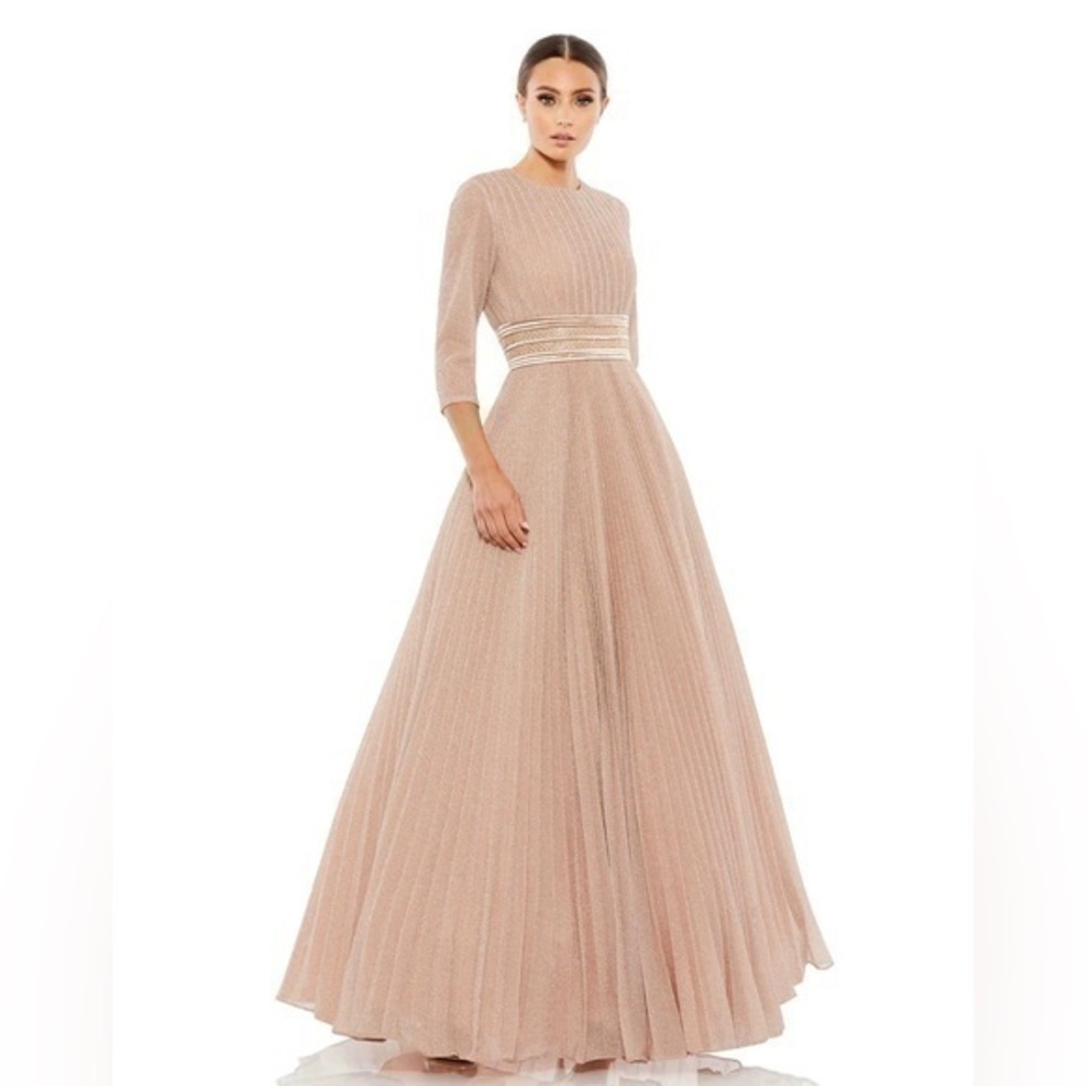 MAC DUGGAL Rose Gold Shimmering Pleated Evening Gown